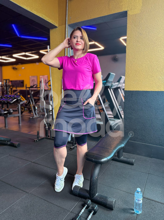 Conjunto Fitness Bella Liso em Poliamida com Elastano Treino e Movimento