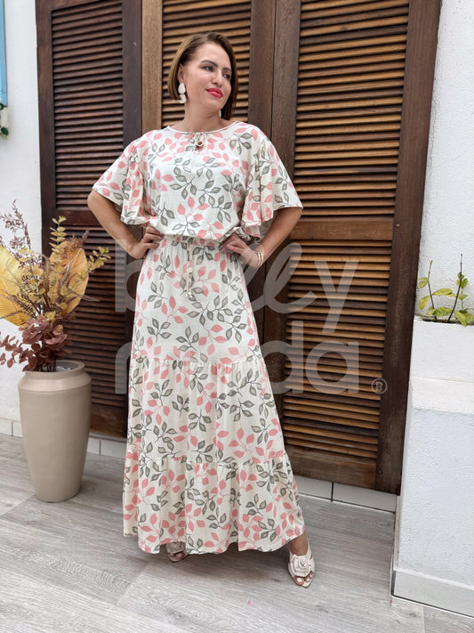 Conjunto Flora Estampa Verão em Malha Viscolycra Casual e Confortável