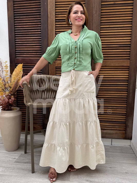 Saia Longa Lisa em Linho Natural Casual e Elegante