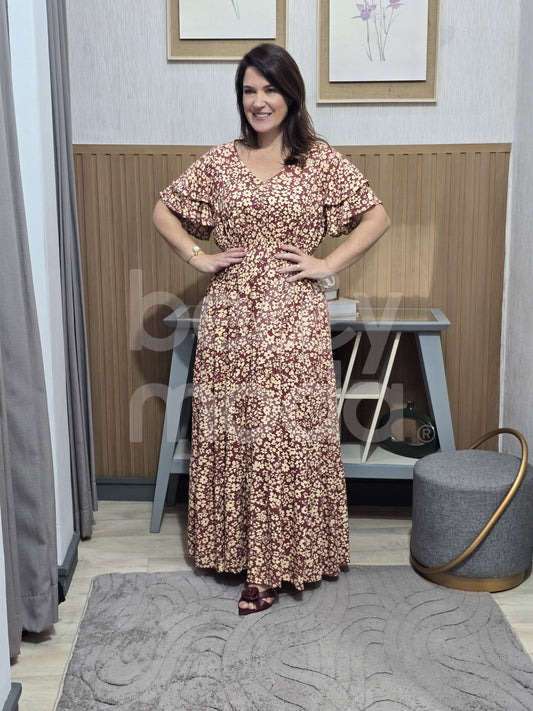 Vestido Max Midi Valentina Liso em Tecido Leve Casual Elegante