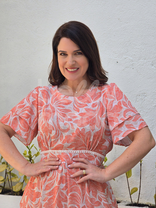 Vestido Midi Rebeca Guipir em Crepe Elegante Casual