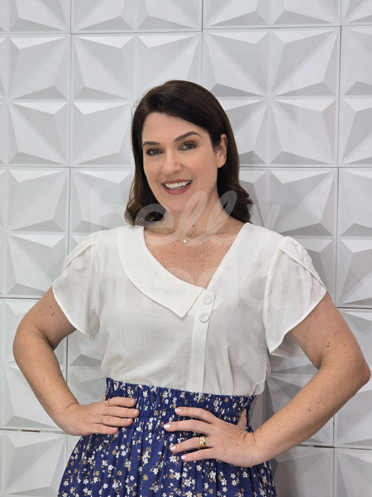 Blusa Catarina Lisa em Malha com Gola Marinheiro Casual Elegante