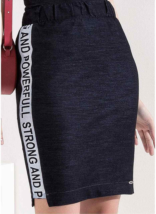 Saia Lápis Malha Denim