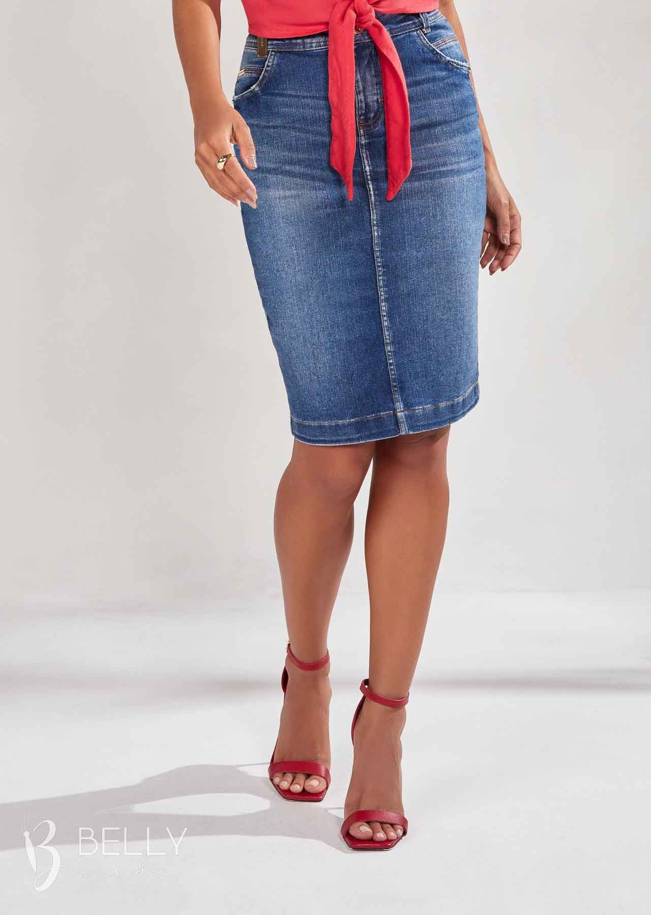 Saia Tradicional Jeans com Tachas – Belly Moda - Main Image
