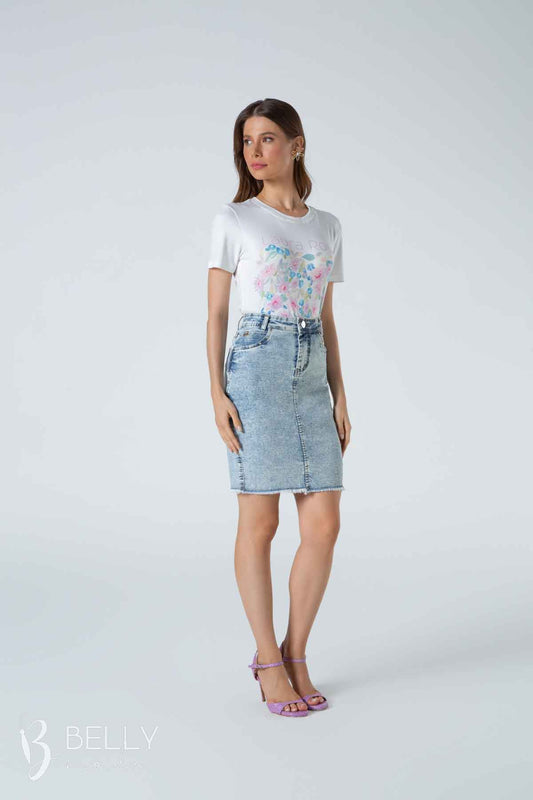 Saia Tradicional Jeans com Tachas
