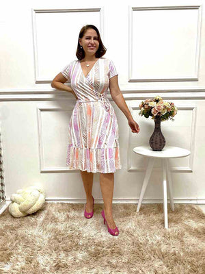 Vestido Estampadao Canelado Laço de Rolite