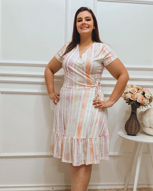 Vestido Estampadao Canelado Laço de Rolite