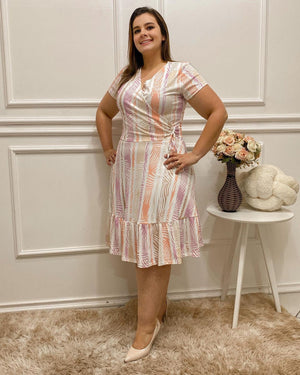 Vestido Estampadao Canelado Laço de Rolite