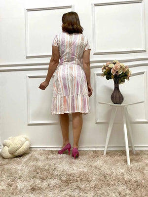 Vestido Estampadao Canelado Laço de Rolite