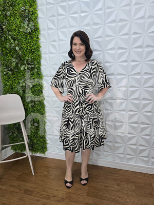 Vestido Midi Maísa Estampado em Viscolinho Casual Elegante