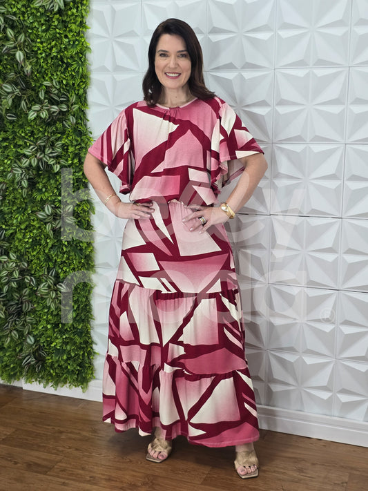 Conjunto Flora Estampa Verão em Malha Viscolycra Casual e Confortável