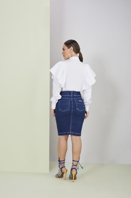 Camisa Tricoline Branca com Detalhe de Babado