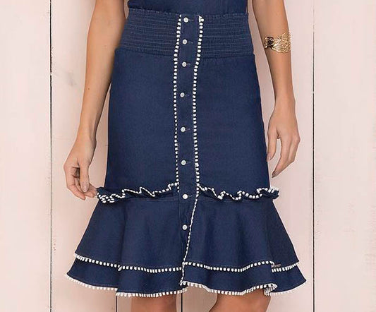 Saia Evasê Jeans