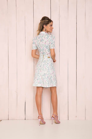 Saia Sarja Evasê Estampada