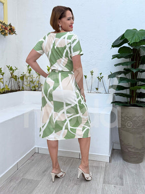 Vestido Midi Mirna Estampado em Malha Venetia Elegante e Sofisticado