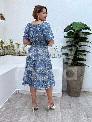 Vestido Midi Dayane Ciganinha Babado em Viscolinho Casual Elegante
