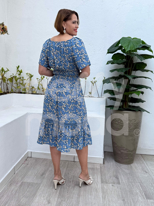 Vestido Midi Dayane Ciganinha Babado em Viscolinho Casual Elegante