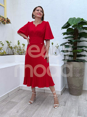 Vestido Midi Daniela Liso em Crepe com Toque de Seda Elegante
