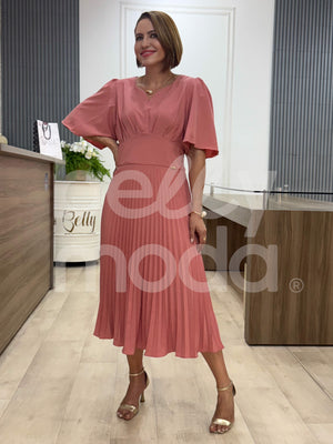 Vestido Midi Daniela Liso em Crepe com Toque de Seda Elegante