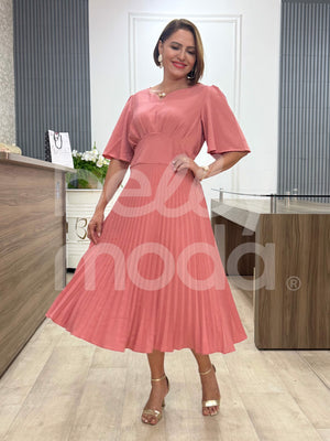 Vestido Midi Daniela Liso em Crepe com Toque de Seda Elegante