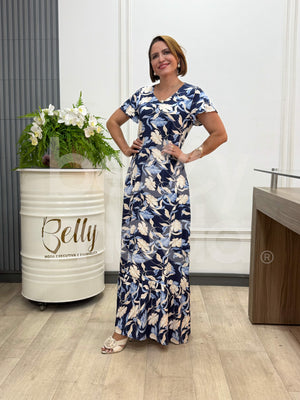 Vestido Longo Bruna Estampado em Malha Viscolycra Casual e Elegante
