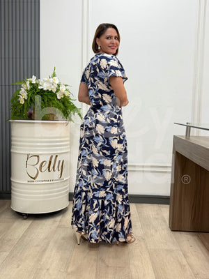 Vestido Longo Bruna Estampado em Malha Viscolycra Casual e Elegante