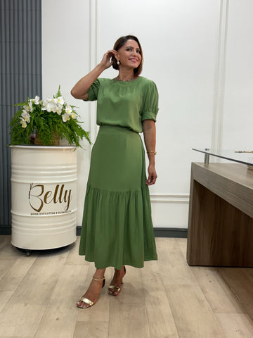 Conjunto Denise Liso em Viscolinho Manga Curta Casual Elegante