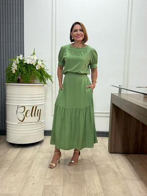 Conjunto Denise Liso em Viscolinho Manga Curta Casual Elegante