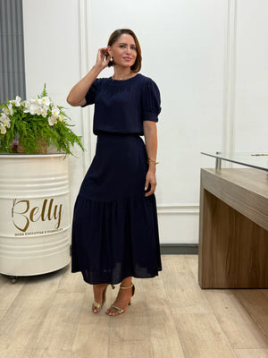 Conjunto Denise Liso em Viscolinho Manga Curta Casual Elegante