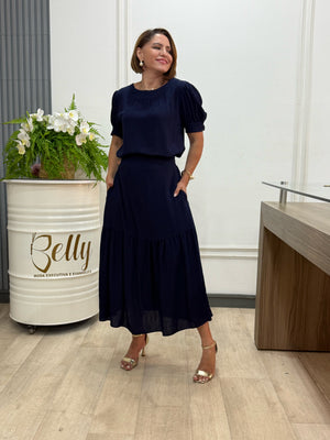 Conjunto Denise Liso em Viscolinho Manga Curta Casual Elegante