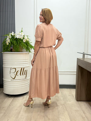 Conjunto Denise Liso em Viscolinho Manga Curta Casual Elegante