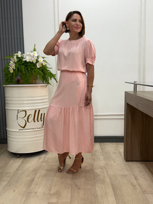 Conjunto Denise Liso em Viscolinho Manga Curta Casual Elegante