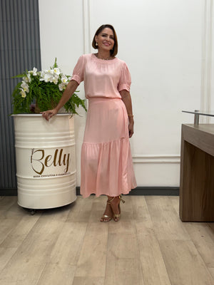 Conjunto Denise Liso em Viscolinho Manga Curta Casual Elegante