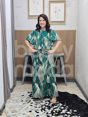 Conjunto Flora Estampa Verão em Malha Viscolycra Casual e Confortável