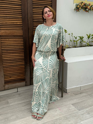 Conjunto Flora Estampa Verão em Malha Viscolycra Casual e Confortável