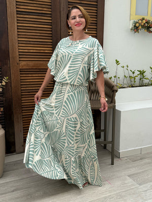 Conjunto Flora Estampa Verão em Malha Viscolycra Casual e Confortável