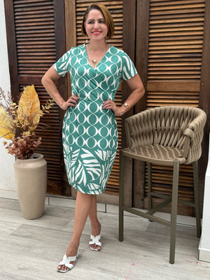 Vestido Midi Isis Estampado em Malha Venetia Casual Elegante