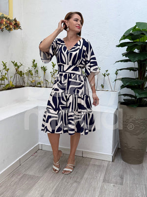 Vestido Midi Maísa Estampado em Viscolinho Casual Elegante