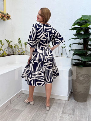 Vestido Midi Maísa Estampado em Viscolinho Casual Elegante