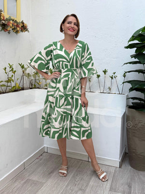 Vestido Midi Maísa Estampado em Viscolinho Casual Elegante