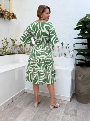 Vestido Midi Maísa Estampado em Viscolinho Casual Elegante