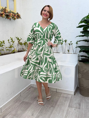 Vestido Midi Maísa Estampado em Viscolinho Casual Elegante