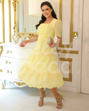 Vestido Midi Diana Bordado em Algodão Casual Elegante