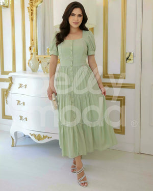 Vestido Midi Bella Liso em Viscose Poliéster Casual Elegante