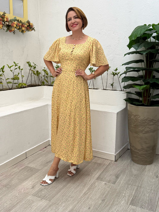 Vestido Longo Henriete Liberty em Viscolinho Casual Elegante