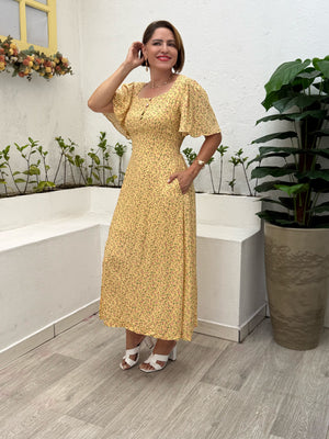 Vestido Longo Henriete Liberty em Viscolinho Casual Elegante