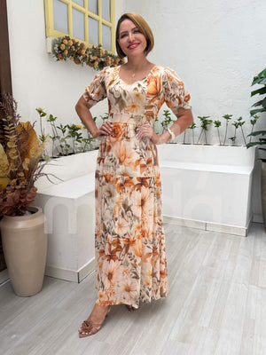 Vestido Longo Mikaela Floral em Tule Casual e Elegante
