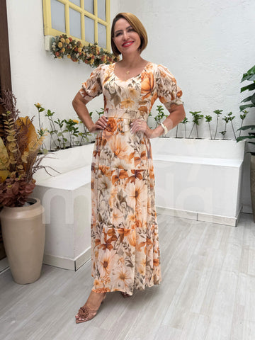 Vestido Longo Mikaela Floral em Tule Casual e Elegante