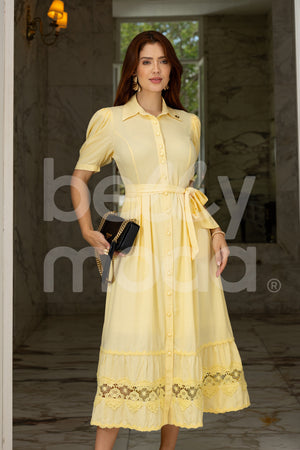 Chemisier Lis Lisa em Viscolinho Casual Elegante Midi