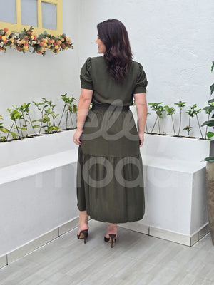 Conjunto Denise Liso em Viscolinho Manga Curta Casual Elegante